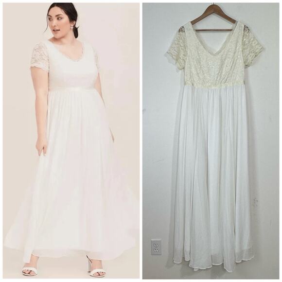 NWT Torrid Lace Chiffon Maxi Dress Gown Size 14 Ivory Lined Wedding
